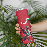 Custom Wales Rugby Skinny Tumbler Welsh Dragon Mascot Red Version - Wonder Print Shop