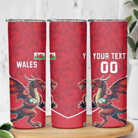 Custom Wales Rugby Skinny Tumbler Welsh Dragon Mascot Red Version - Wonder Print Shop