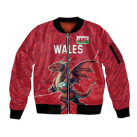 Custom Wales Rugby Sleeve Zip Bomber Jacket Welsh Dragon Mascot Red Version - Wonder Print Shop