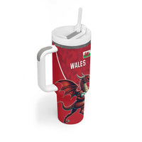 Custom Wales Rugby Tumbler With Handle Welsh Dragon Mascot Red Version - Wonder Print Shop