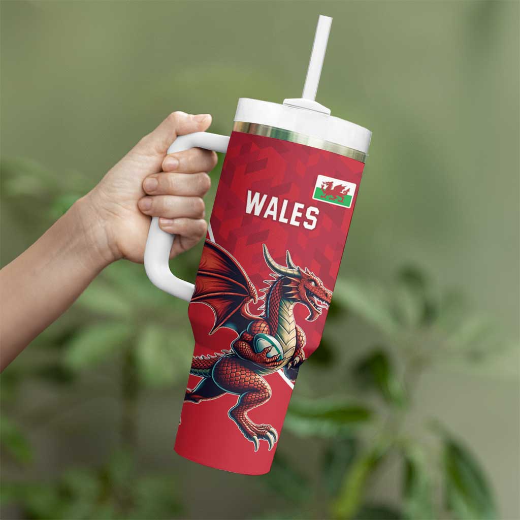 Custom Wales Rugby Tumbler With Handle Welsh Dragon Mascot Red Version - Wonder Print Shop