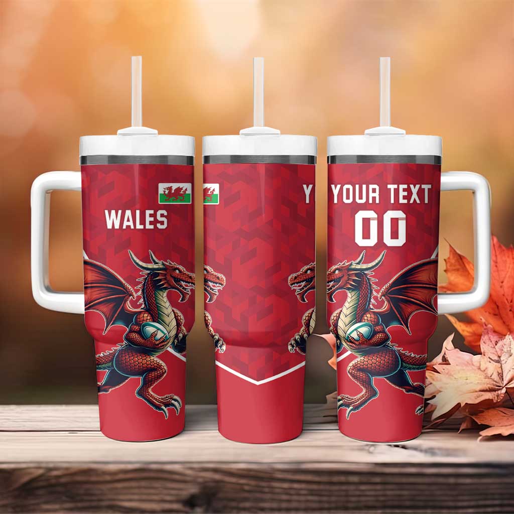 Custom Wales Rugby Tumbler With Handle Welsh Dragon Mascot Red Version - Wonder Print Shop