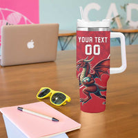 Custom Wales Rugby Tumbler With Handle Welsh Dragon Mascot Red Version - Wonder Print Shop
