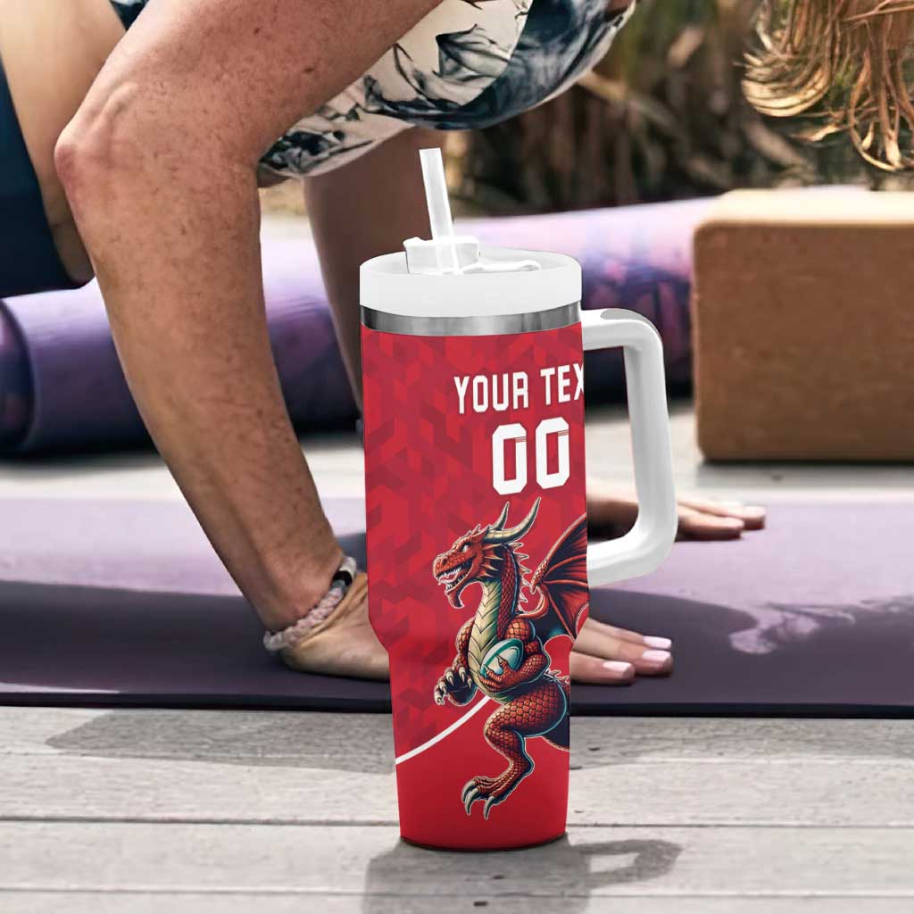 Custom Wales Rugby Tumbler With Handle Welsh Dragon Mascot Red Version - Wonder Print Shop