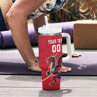 Custom Wales Rugby Tumbler With Handle Welsh Dragon Mascot Red Version - Wonder Print Shop