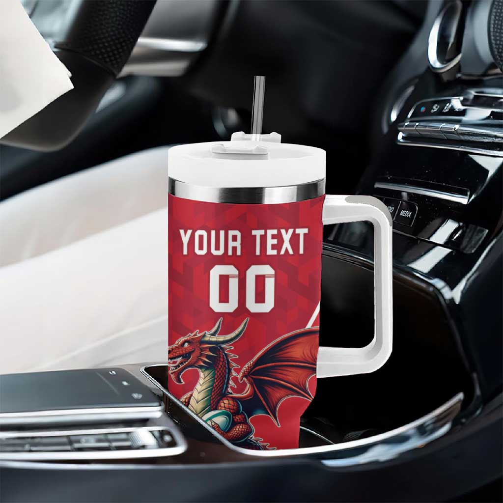 Custom Wales Rugby Tumbler With Handle Welsh Dragon Mascot Red Version - Wonder Print Shop