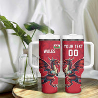 Custom Wales Rugby Tumbler With Handle Welsh Dragon Mascot Red Version - Wonder Print Shop