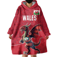 Custom Wales Rugby Wearable Blanket Hoodie Welsh Dragon Mascot Red Version - Wonder Print Shop