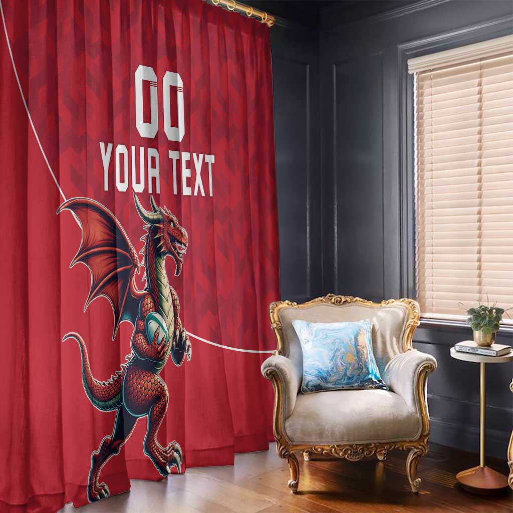 Custom Wales Rugby Window Curtain Welsh Dragon Mascot Red Version - Wonder Print Shop