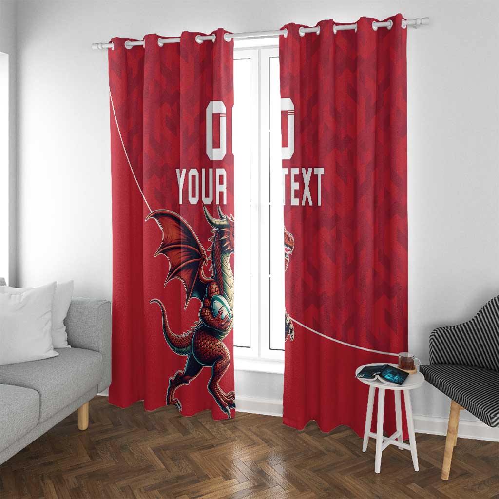 Custom Wales Rugby Window Curtain Welsh Dragon Mascot Red Version - Wonder Print Shop