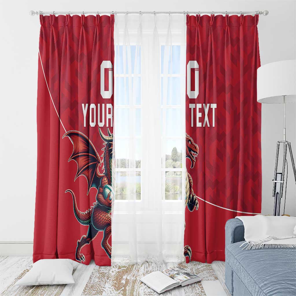 Custom Wales Rugby Window Curtain Welsh Dragon Mascot Red Version - Wonder Print Shop