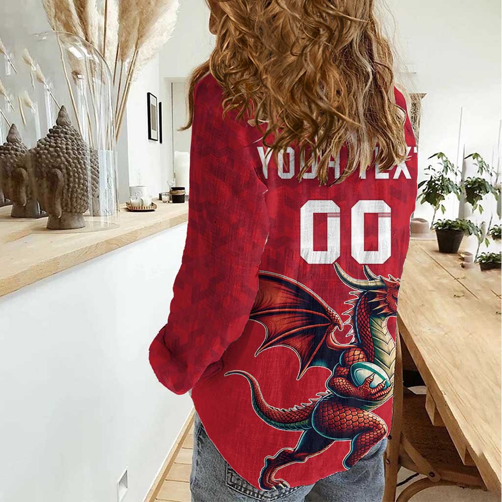 Custom Wales Rugby Women Casual Shirt Welsh Dragon Mascot Red Version - Wonder Print Shop