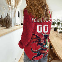 Custom Wales Rugby Women Casual Shirt Welsh Dragon Mascot Red Version - Wonder Print Shop