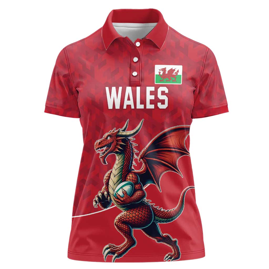 Custom Wales Rugby Women Polo Shirt Welsh Dragon Mascot Red Version - Wonder Print Shop