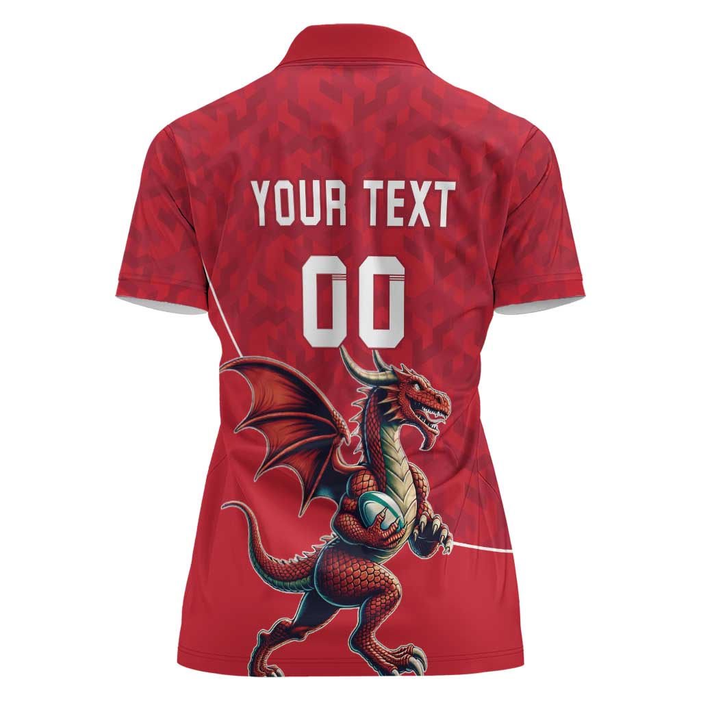 Custom Wales Rugby Women Polo Shirt Welsh Dragon Mascot Red Version - Wonder Print Shop