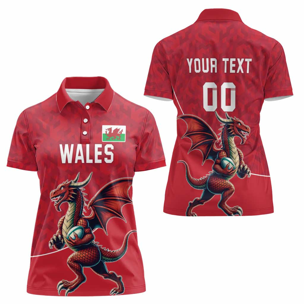 Custom Wales Rugby Women Polo Shirt Welsh Dragon Mascot Red Version - Wonder Print Shop
