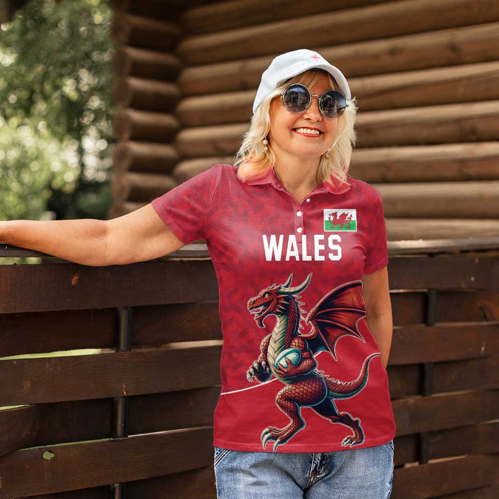 Custom Wales Rugby Women Polo Shirt Welsh Dragon Mascot Red Version - Wonder Print Shop