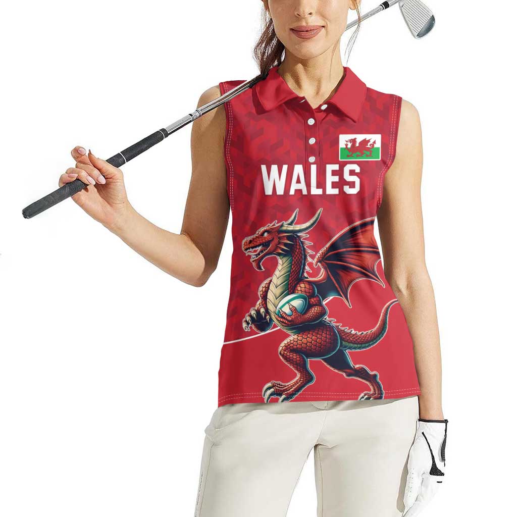 Custom Wales Rugby Women Sleeveless Polo Shirt Welsh Dragon Mascot Red Version - Wonder Print Shop