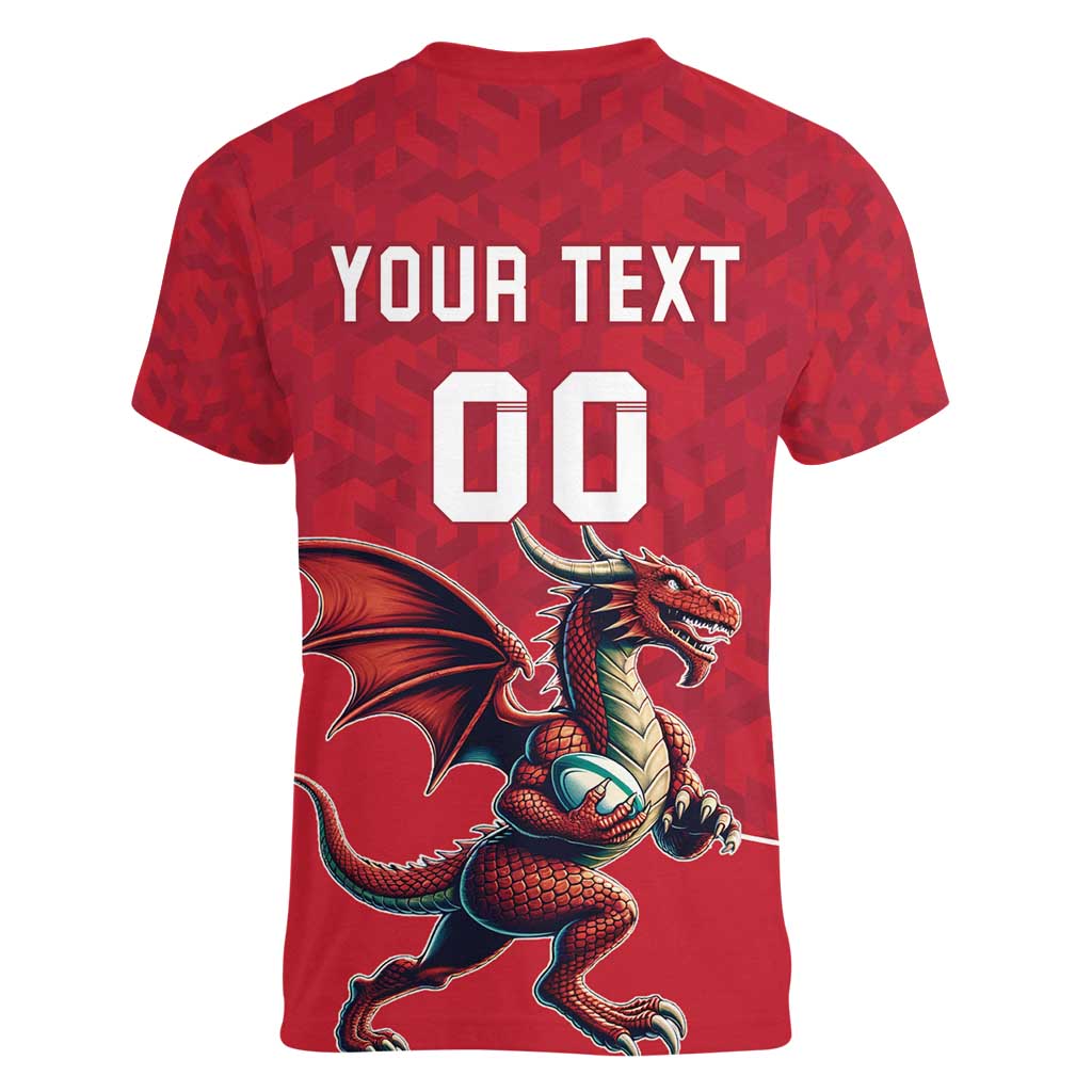 Custom Wales Rugby Women V-Neck T-Shirt Welsh Dragon Mascot Red Version - Wonder Print Shop