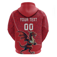 Custom Wales Rugby Zip Hoodie Welsh Dragon Mascot Red Version - Wonder Print Shop