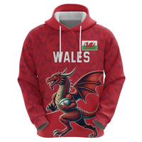 Custom Wales Rugby Zip Hoodie Welsh Dragon Mascot Red Version - Wonder Print Shop