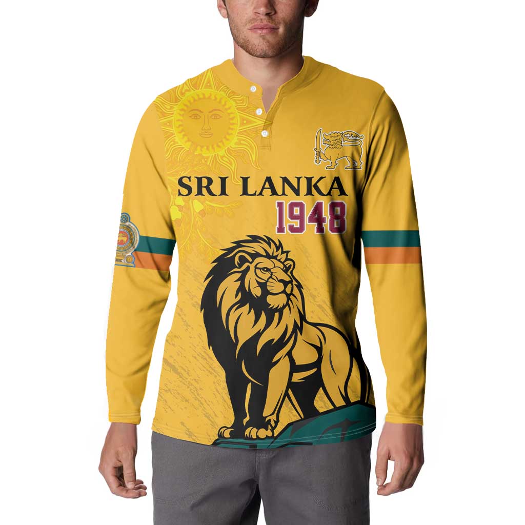 Personalized Sri Lanka Independence Day 1948 Button Sweatshirt Lion With Traditional Sun Face