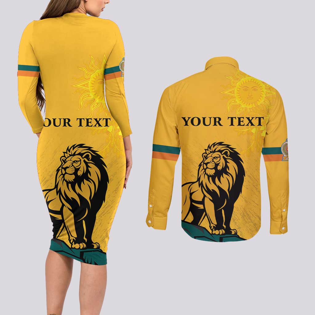 Personalized Sri Lanka Independence Day 1948 Couples Matching Long Sleeve Bodycon Dress and Long Sleeve Button Shirt Lion With Traditional Sun Face