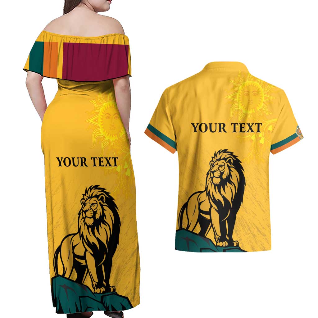 Personalized Sri Lanka Independence Day 1948 Couples Matching Off Shoulder Maxi Dress and Hawaiian Shirt Lion With Traditional Sun Face