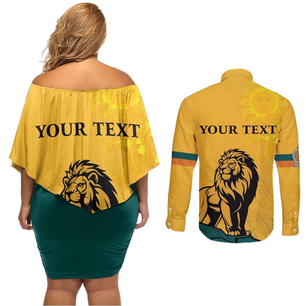 Personalized Sri Lanka Independence Day 1948 Couples Matching Off Shoulder Short Dress and Long Sleeve Button Shirt Lion With Traditional Sun Face