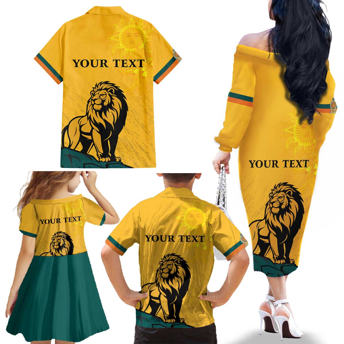 Personalized Sri Lanka Independence Day 1948 Family Matching Off The Shoulder Long Sleeve Dress and Hawaiian Shirt Lion With Traditional Sun Face