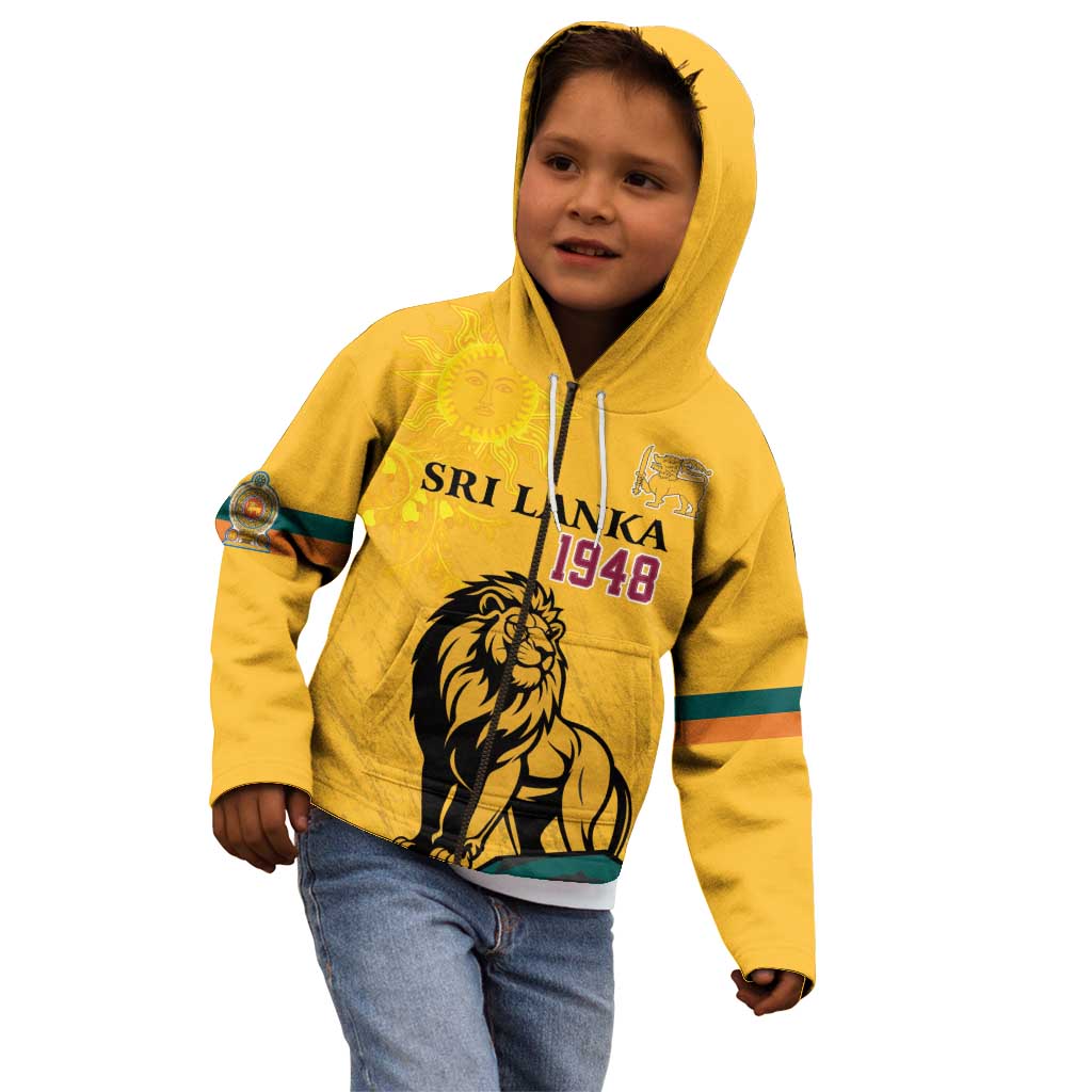 Personalized Sri Lanka Independence Day 1948 Kid Hoodie Lion With Traditional Sun Face - Wonder Print Shop