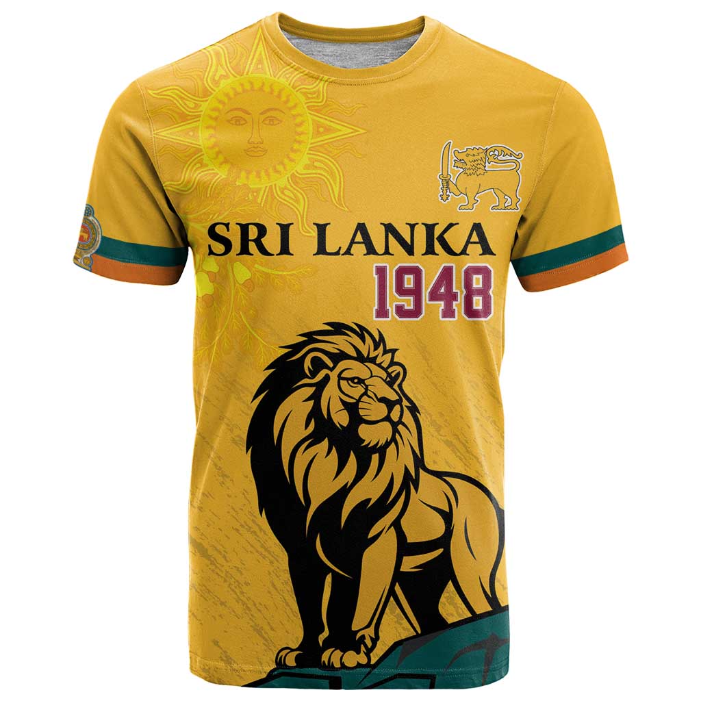Personalized Sri Lanka Independence Day 1948 T Shirt Lion With Traditional Sun Face - Wonder Print Shop