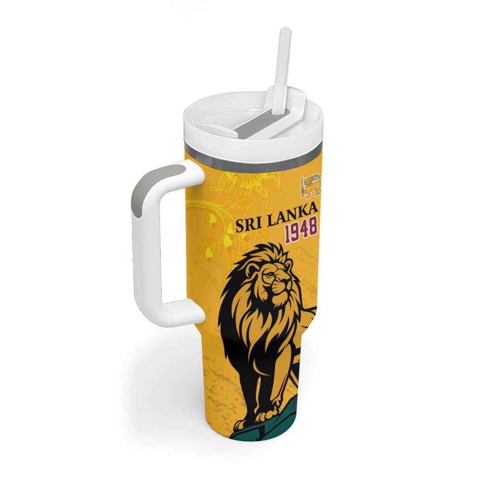 Personalized Sri Lanka Independence Day 1948 Tumbler With Handle Lion With Traditional Sun Face - Wonder Print Shop