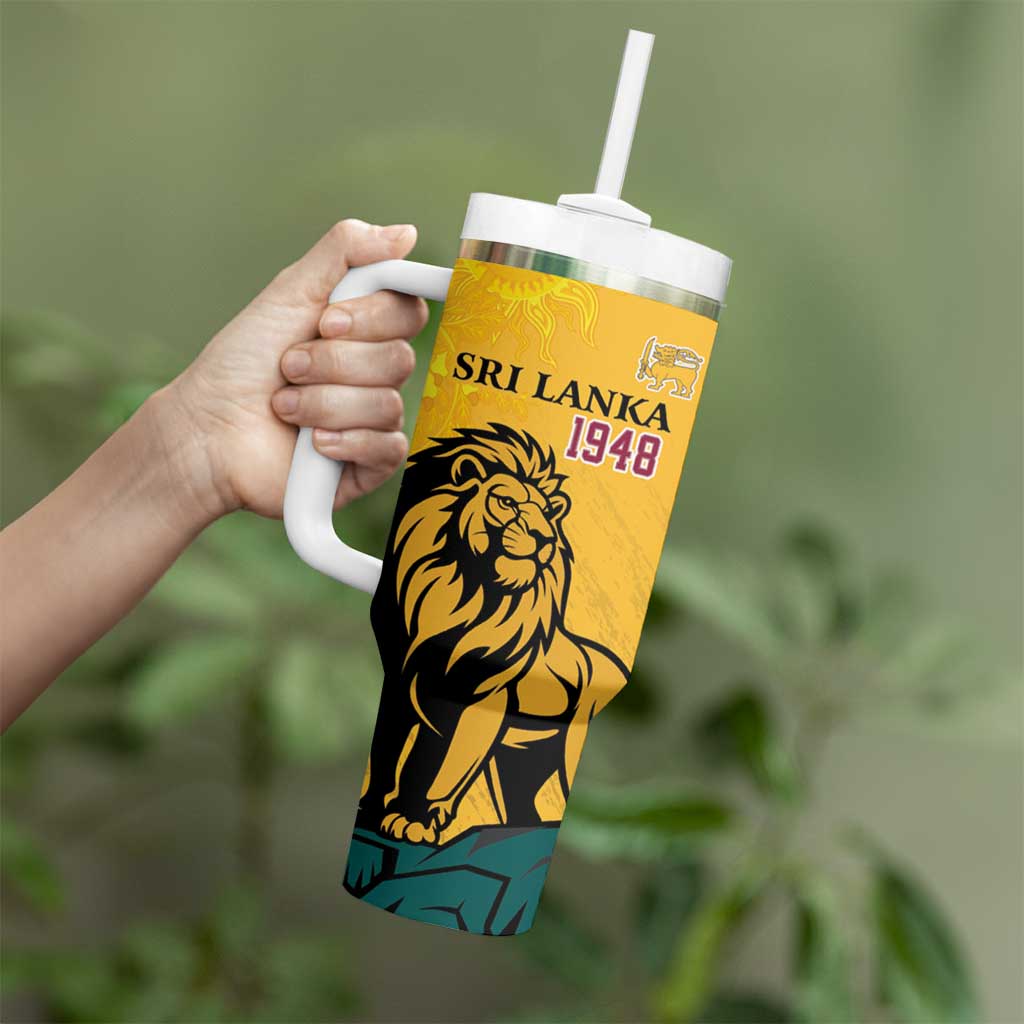 Personalized Sri Lanka Independence Day 1948 Tumbler With Handle Lion With Traditional Sun Face - Wonder Print Shop