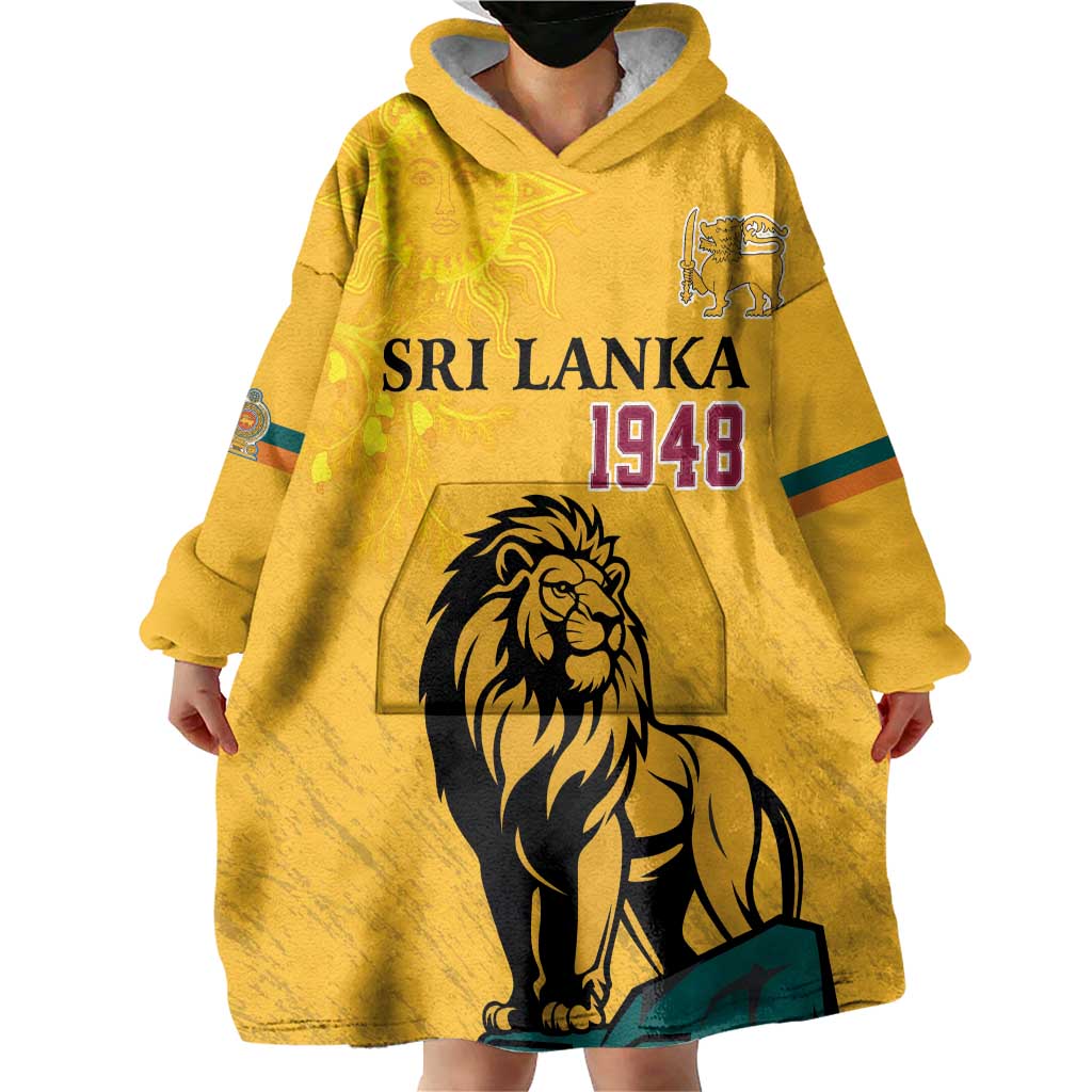 Personalized Sri Lanka Independence Day 1948 Wearable Blanket Hoodie Lion With Traditional Sun Face - Wonder Print Shop