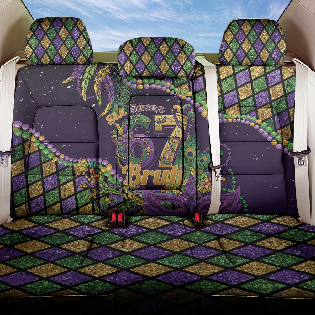 Six Seven Mardi Gras Back Car Seat Cover 67 Carnival Mask Beads - Wonder Print Shop
