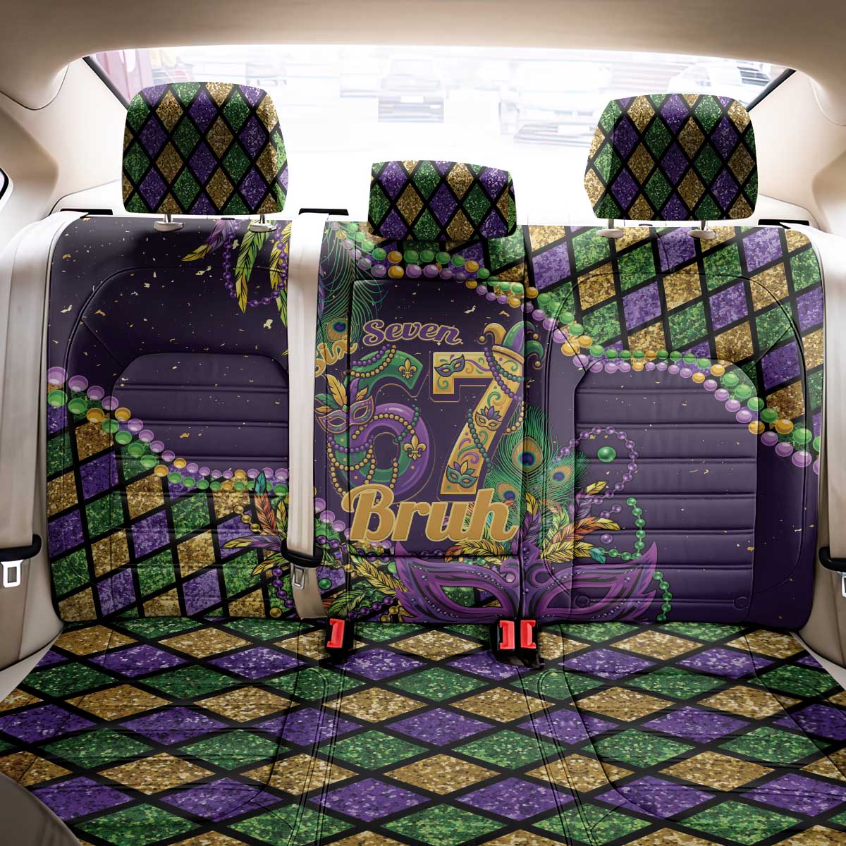 Six Seven Mardi Gras Back Car Seat Cover 67 Carnival Mask Beads - Wonder Print Shop