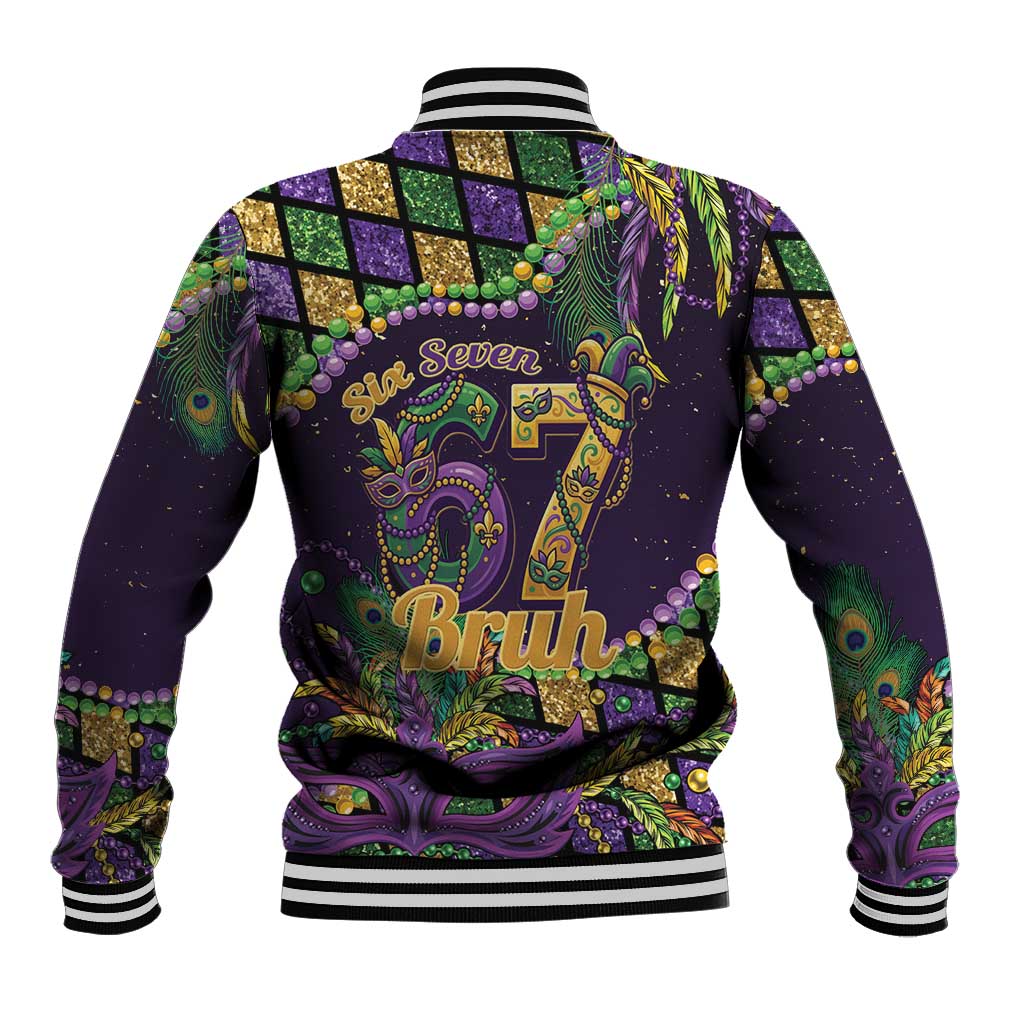 Six Seven Mardi Gras Baseball Jacket 67 Carnival Mask Beads - Wonder Print Shop