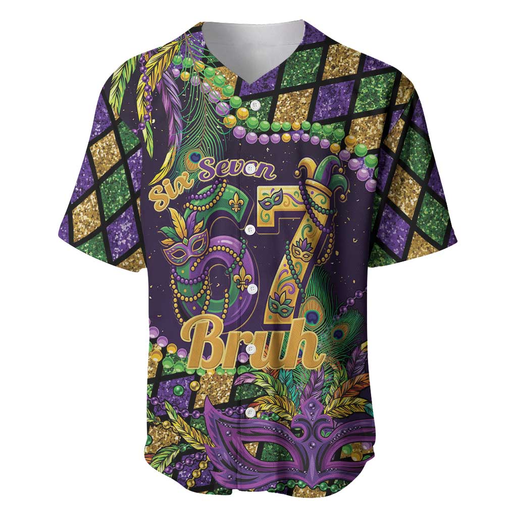 Six Seven Mardi Gras Baseball Jersey 67 Carnival Mask Beads - Wonder Print Shop