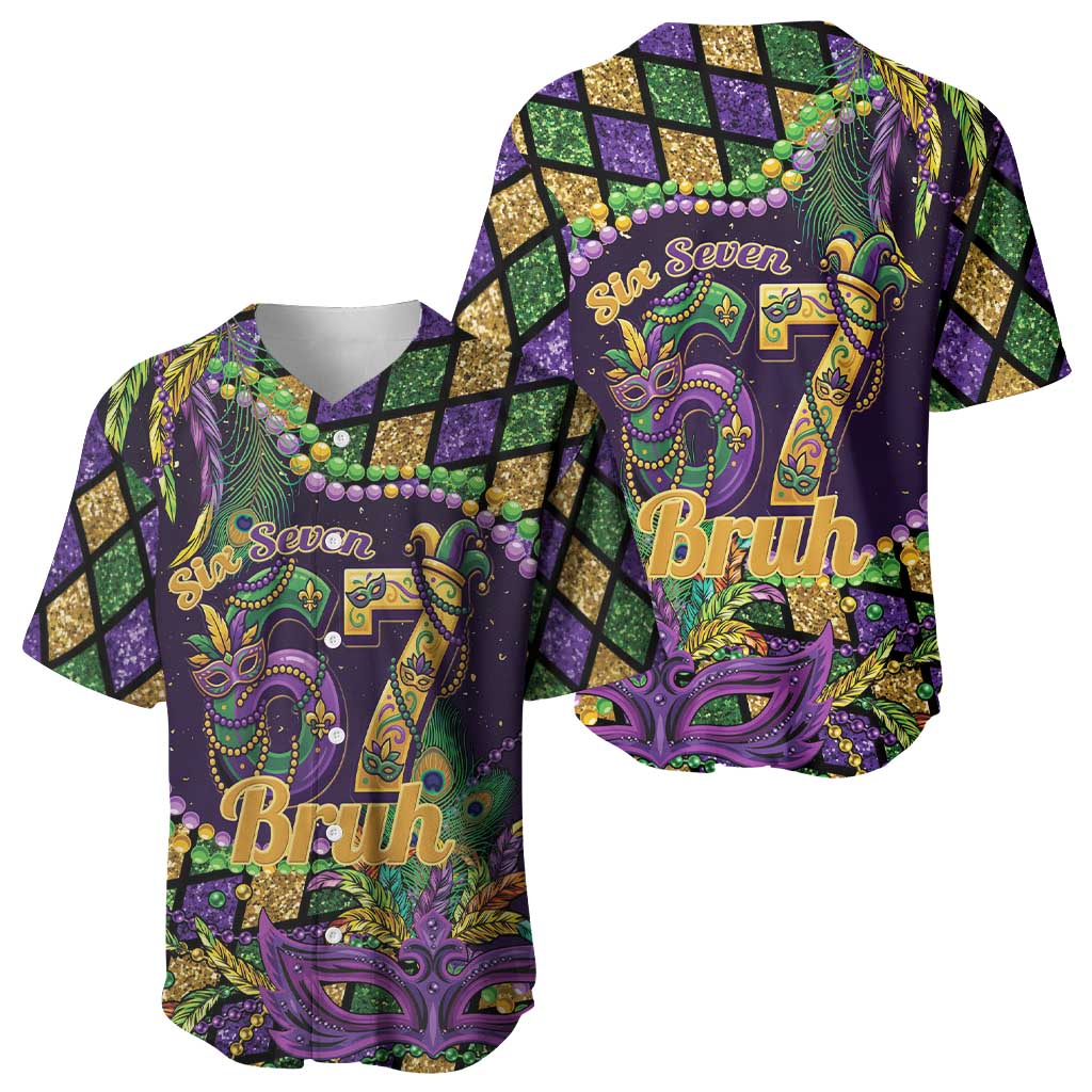Six Seven Mardi Gras Baseball Jersey 67 Carnival Mask Beads - Wonder Print Shop