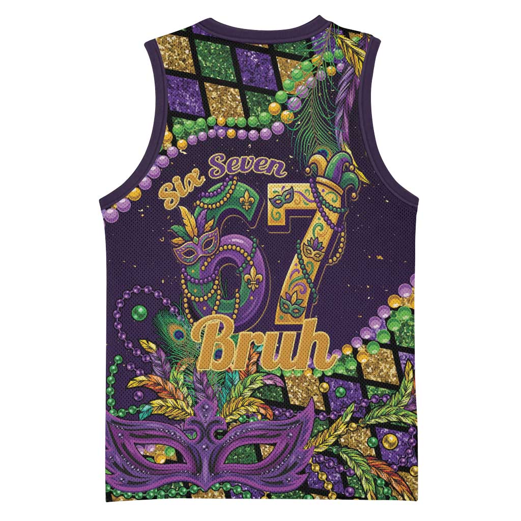 Six Seven Mardi Gras Basketball Jersey 67 Carnival Mask Beads - Wonder Print Shop
