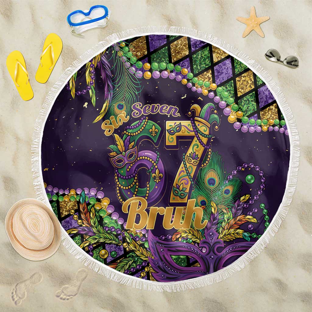 Six Seven Mardi Gras Beach Blanket 67 Carnival Mask Beads - Wonder Print Shop