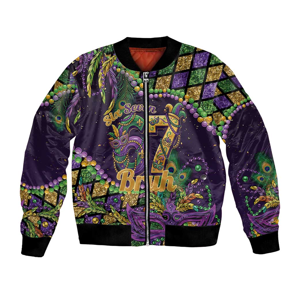 Six Seven Mardi Gras Bomber Jacket 67 Carnival Mask Beads - Wonder Print Shop