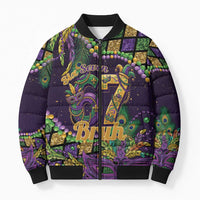 Six Seven Mardi Gras Bomber Puffer Jacket 67 Carnival Mask Beads - Wonder Print Shop