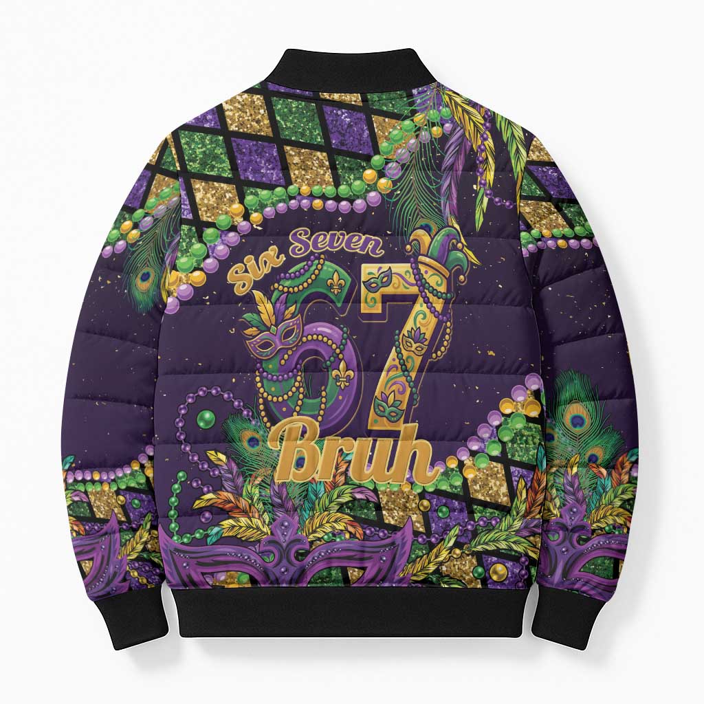 Six Seven Mardi Gras Bomber Puffer Jacket 67 Carnival Mask Beads - Wonder Print Shop