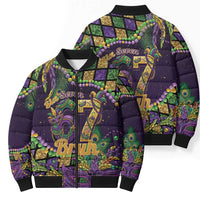 Six Seven Mardi Gras Bomber Puffer Jacket 67 Carnival Mask Beads - Wonder Print Shop