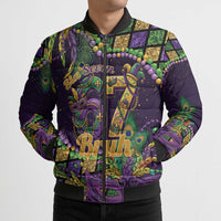 Six Seven Mardi Gras Bomber Puffer Jacket 67 Carnival Mask Beads - Wonder Print Shop