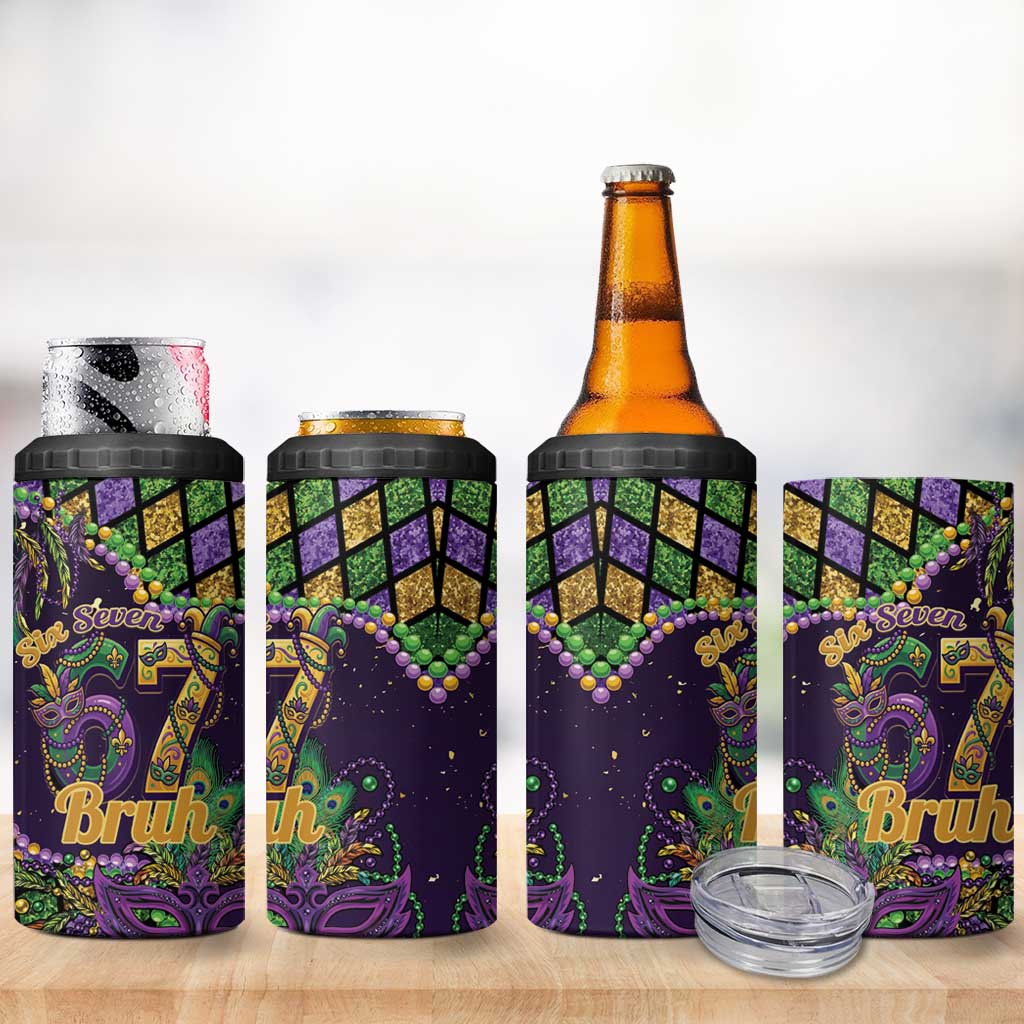 Six Seven Mardi Gras 4 in 1 Can Cooler Tumbler 67 Carnival Mask Beads - Wonder Print Shop