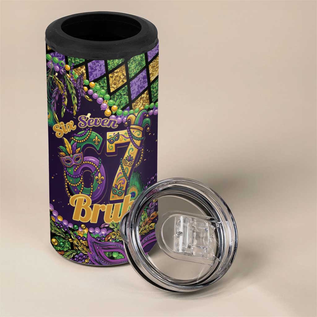 Six Seven Mardi Gras 4 in 1 Can Cooler Tumbler 67 Carnival Mask Beads - Wonder Print Shop