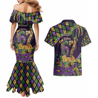 Six Seven Mardi Gras Couples Matching Mermaid Dress and Hawaiian Shirt 67 Carnival Mask Beads - Wonder Print Shop